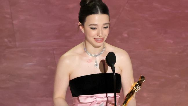 HOLLYWOOD, CALIFORNIA - MARCH 02: Mikey Madison accepts the Best Actress In A Leading Role award for "Anora" onstage during the 97th Annual Oscars at Dolby Theatre on March 02, 2025 in Hollywood, California.  (Photo by Kevin Winter/Getty Images)