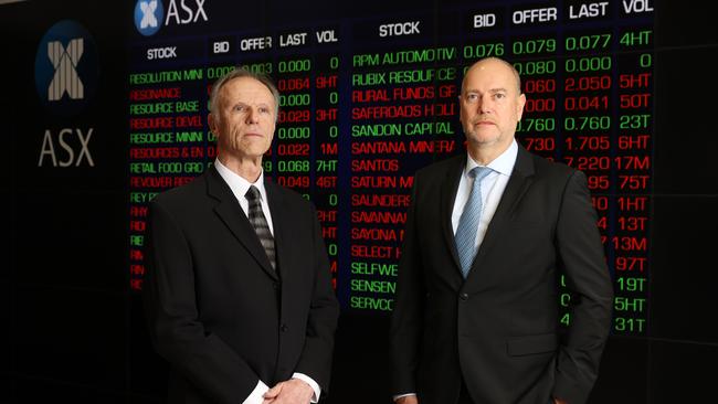 Bob Caisley (right) and Phil Galvin are running for the ASX board as challenger candidates after the disaster over recent years at the market operator. Picture: John Feder