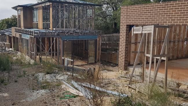 Eleven townhouses have been left unfinished and unsecured at 14 Mullum Mullum Rd in Ringwood. Picture: Kiel Egging.