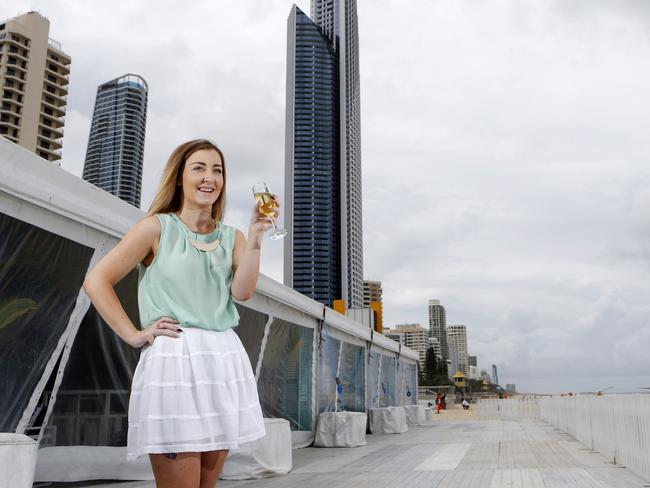 The RM Williams Magic Millions Launch Party will be held at Surfers Paradise tonight. Rebecca Dunleavy inside the marquee. Picture: JERAD WILLIAMS