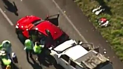 A serious crash has closed the Warrego Hwy just west of Brisbane. Picture: 9 News