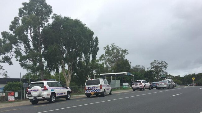 Police at Helensvale State School after a bomb threat put the school into lockdown in April 2019.