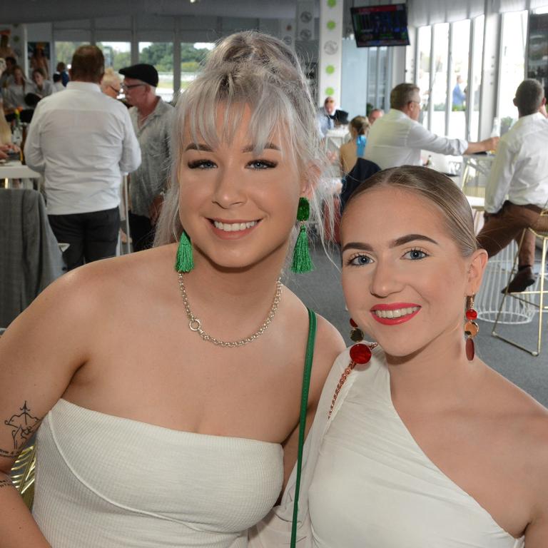 Shakira Bickley and Tatum Drosd at the Gold Coast Cup at Gold Coast Turf Club, Bundall on Saturday, May 7. Picture: Regina King