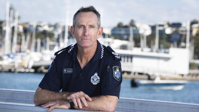 Wynnum Police senior sergeant Wayne Richter warns drug dealers of their “zero tolerance” when it comes to drugs. Picture: AAP/Renae Droop