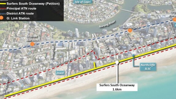 A map showing the Surfers South Oceanway project on the Gold Coast.