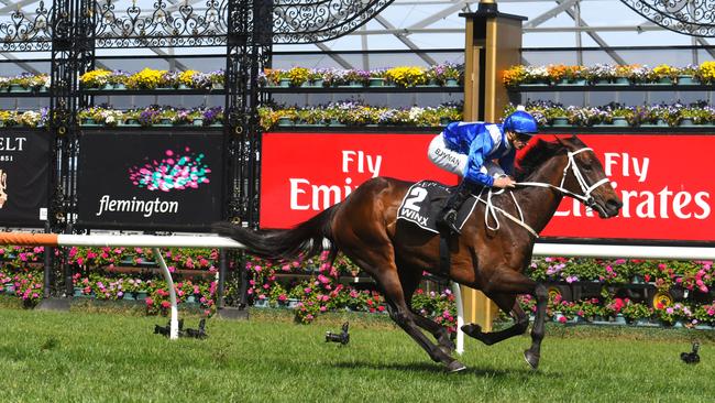 Hugh Bowman riding Winx in the 2017 Turnbull Stakes