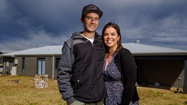 Matt Hearn and partner Tiffany Newton at their home in Bacchus Marsh. Picture: Luis Ascui