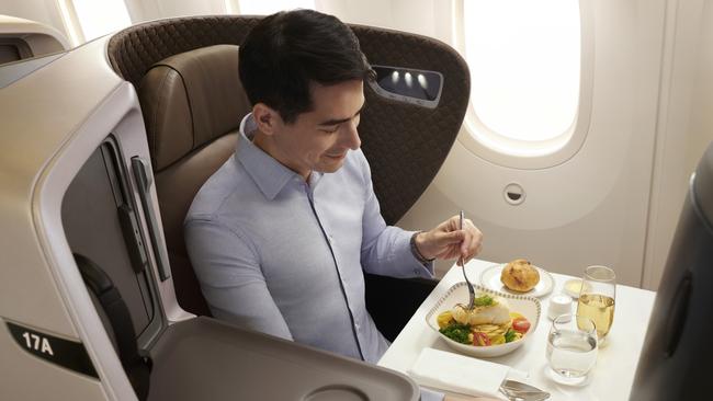 Singapore Airlines business class on the Airbus A350-900.