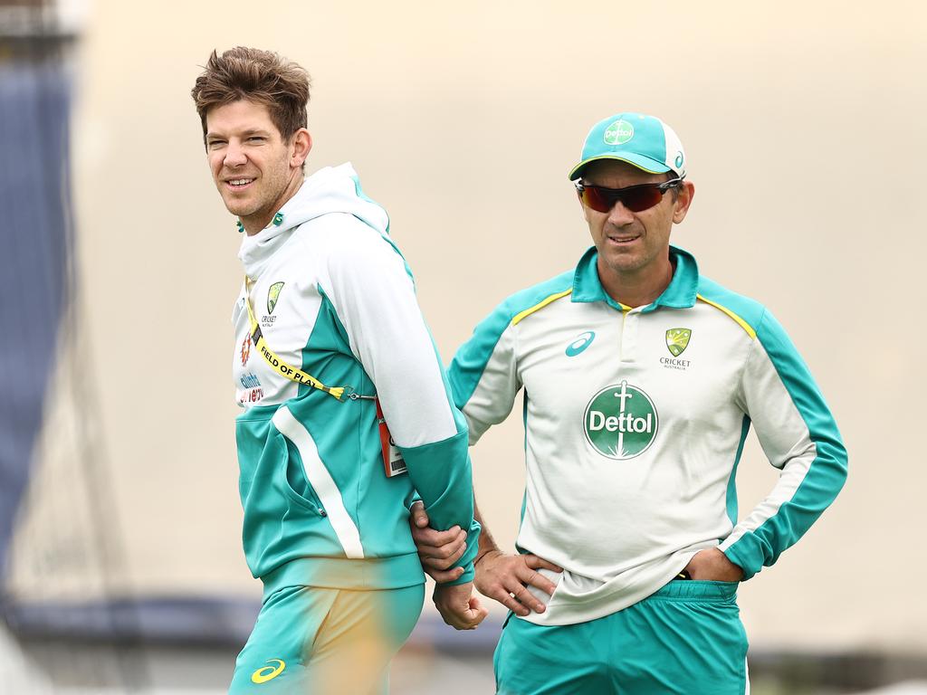 Justin Langer, coach of Australia, and Tim Paine.