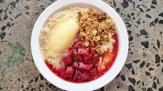 Trophy Room porridge with rhubarb and lavender. Picture: Trophy Room