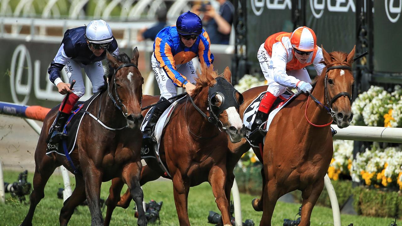 Vow and Declare (right) wins ahead of Master of Reality (left) and Il Paradiso (centre). Picture: Mark Stewart