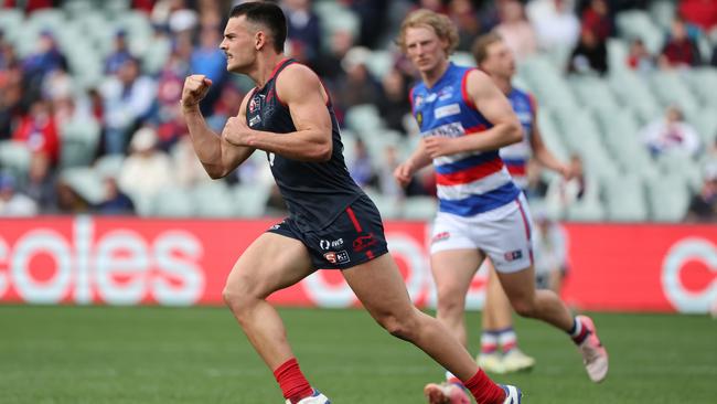 Ace Norwood midfielder Billy Cootee celebrates kicking a goal against Central District in the SANFL second semi-final at Adelaide Oval. Picture: David Mariuz/SANFL