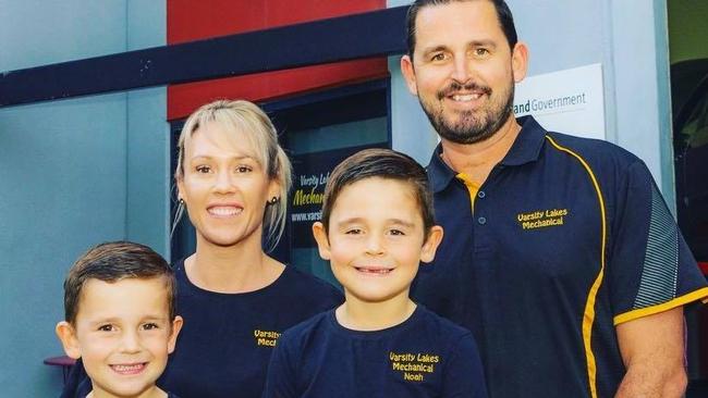 Tom Marsh, pictured with his wife and children, believes in a family friendly approach to his business Varsity Lakes Mechanical.