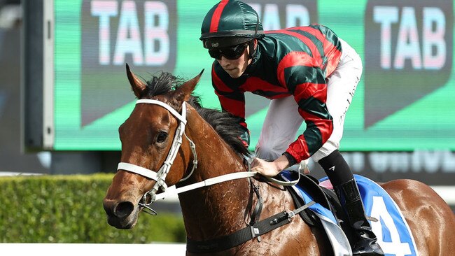 Zac Lloyd guides Lady Shenandoah to victory in the Flight Stakes at Randwick on Saturday. Photo: Jeremy Ng/Getty Images.