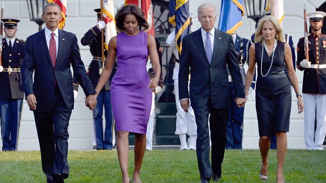 Then President Barack Obama, First Lady Michelle Obama, Vice President Joe Biden and Jill Biden at the White House in 2013. Picture: AFP.