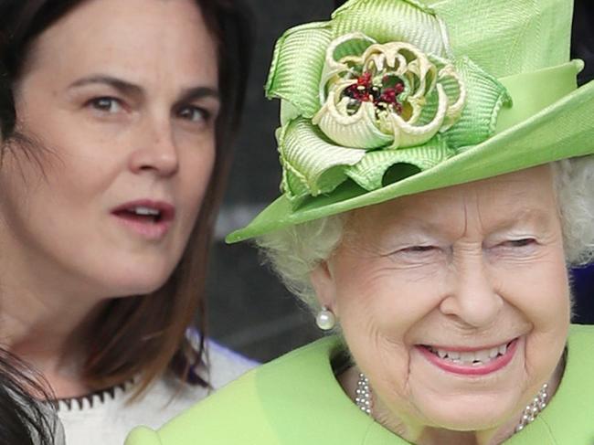 Queen Elizabeth II and the Duchess of Sussex at the opening of the new Mersey Gateway Bridge, in Widnes, Cheshire. In the background is Samantha Cohen, the Queen's former Assistant Private Secretary who is now working with the Duchess. (Photo by Danny Lawson/PA Images via Getty Images)