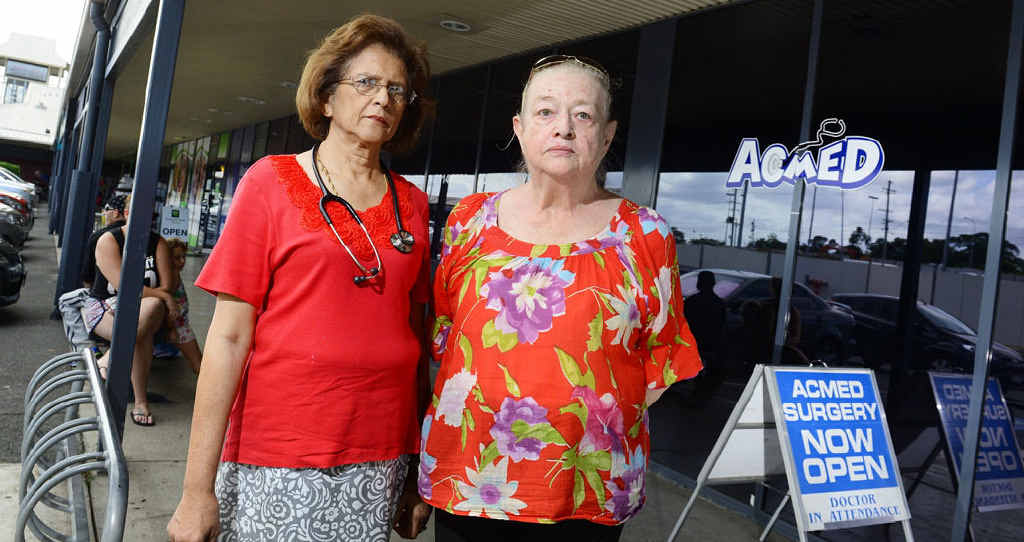 UNCERTAIN FUTURE: Dr Yvonne Sundram (left) with long time patient Carmen Birkenstock outside the Acmed Surgery in Redbank Plains Shopping Centre. Picture: David Nielsen