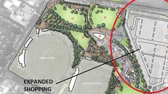 A draft plan of how the enlarged Lismore Shopping Square would blend in with the planned Lismore Regional Park. Picture: Contributed