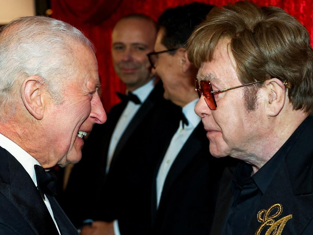 King Charles III meets Elton John as he attends the Royal Variety Performance at the Royal Albert Hall in London. Picture: AFP