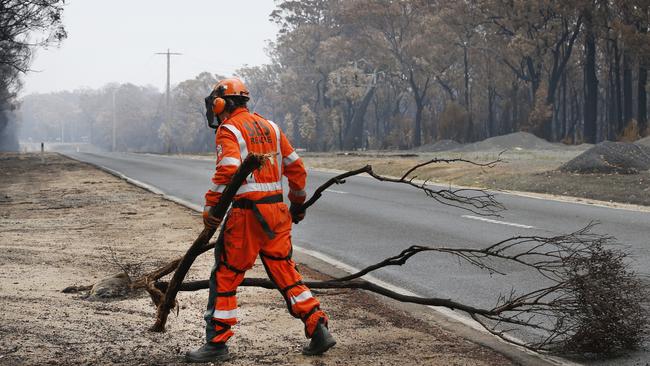 A section of the Mallacoota-Genoa Road during the Black Summer fires in 2019-20. Picture: David Caird