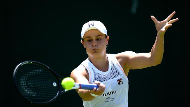 Ash Barty gets in a practice session at Wimbledon. Picture: Getty Images