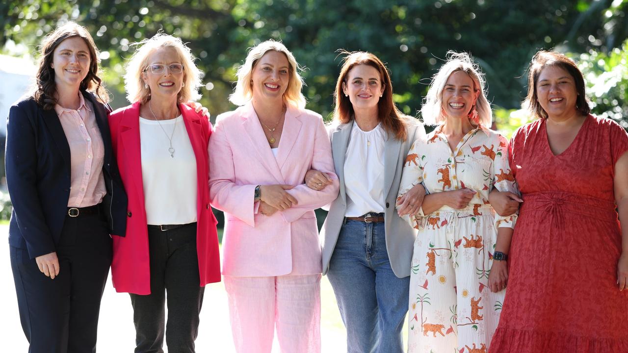 Labor increased its representation of female candidates, with Queensland Labor welcoming Emma Comer, Madonna Jarrett, Kara Cook, Ali France, Renee Coffey and Julie-Ann Campbell. Picture: Lachie Millard/ NewsWire