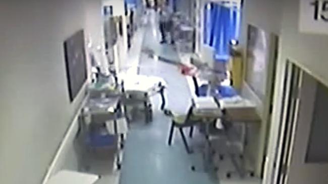 CCTV from a different angle, showing blood on the floor after Luke Warburton is shot.