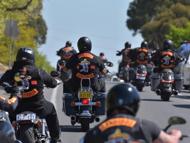 BANDIDOS OMG RUN BALLARAT, AUSTRALIA, NewsWire Photos, SEPTEMBER 29, 2023. Bandidos OMG from around Australia move out to the Buninyong Cemetery their national run. Picture: NCA NewsWire