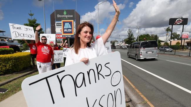 Labor MP-elect for Dickson Ali France hit the streets of Strathpine to thank volunteers and local voters who helped her defeat Opposition Leader Peter Dutton. Picture: Annette Dew/NewsWire