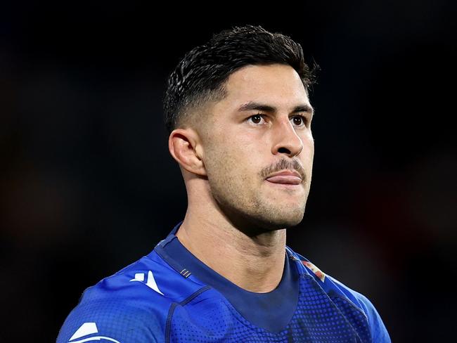 SYDNEY, AUSTRALIA - JUNE 15: Dylan Brown of the Eels looks on  during the round 15 NRL match between Parramatta Eels and Sydney Roosters at CommBank Stadium, on June 15, 2024, in Sydney, Australia. (Photo by Brendon Thorne/Getty Images)