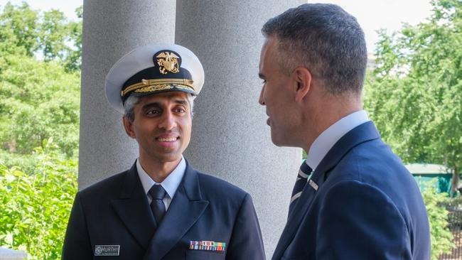 Premier Peter Malinauskas meets about social media with United States Surgeon General Dr Vivek Murthy. The meeting took place in the Eisenhower Executive Building, part of the White House compound, next to the West Wing. Picture: Supplied