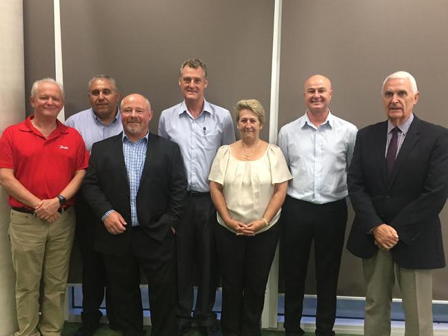 The six inaugural Hills Football directos (from left) William Renton, Giuseppe Mirigliani, Mick Pawelko, Craig Gough, Sue Torville, and Graeme Luck with Football NSW’s acting chief executive Stefan Kamasz at the association's first annual general meeting on December 1.