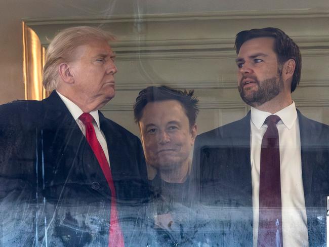 Donald Trump, Tesla CEO Elon Musk and Vice President JD Vance attend the 125th Army-Navy football game at Northwest Stadium. Picture: Getty Images