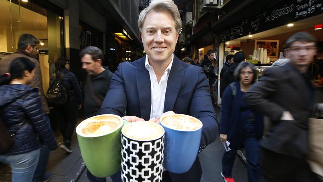 Acting Lord Mayor Arron Wood is challenging Melburnians to change their coffee culture. Picture: David Caird