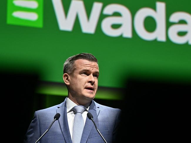 World Anti-Doping Agency (WADA) Polish President Witold Banka delivers a speech at the opening of the two-day annual WADA symposium in Lausanne, on March 12, 2024. The annual WADA Symposium brings together practitioners from international federations, national and regional anti-doping organisations and major event organisations with the aim of advancing the global anti-doping program. (Photo by Fabrice COFFRINI / AFP)