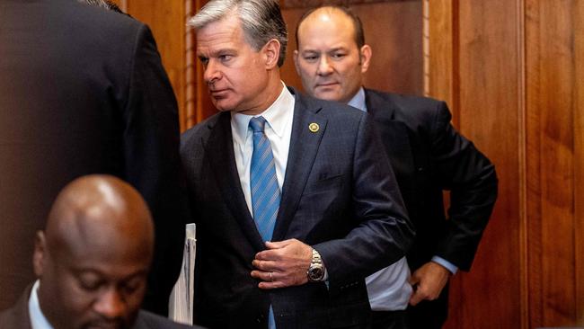 FBI Director Christopher Wray arrives for an Election Threats Task Force meeting at the Justice Department. Picture: Getty Images via AFP.