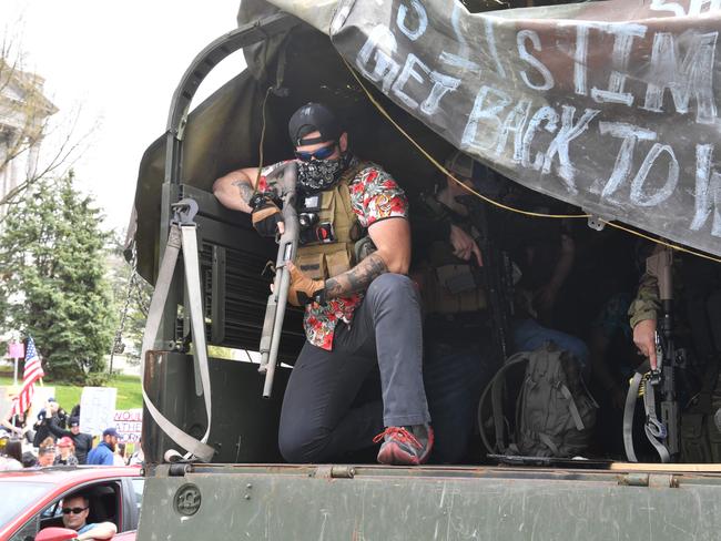 People take part in a "reopen" Pennsylvania demonstration on April 20, 2020 in Harrisburg, Pennsylvania. Picture: AFP