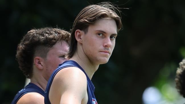 Melbourne pre-season training session at Goschs Paddock. Possible young recruits Kalani White (son of former Demon Jeff White) and Toby Sinnema during training.  Picture: David Caird