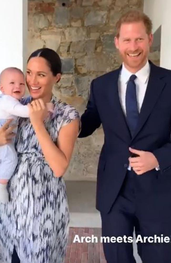 Meghan and Harry posted photos of Archie meeting Archbishop Desmond Tutu on Instagram. Picture: Instagram.