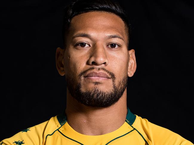 FILE: Israel Folau sacked by Rugby Australia for Homphobic tweet SYDNEY, NEW SOUTH WALES - MAY 15:  Israel Folau poses during an Australian Wallabies headshots session at Fox Sports on May 15, 2017 in Sydney, Australia.  (Photo by Mark Kolbe/Getty Images)