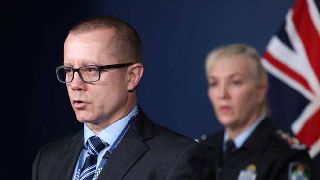Detective superintendent Craig Morrow and Queensland Police Commissioner Katarina Carroll during a Press conference about the death of Senior Constable David Masters. Picture: Liam Kidston.