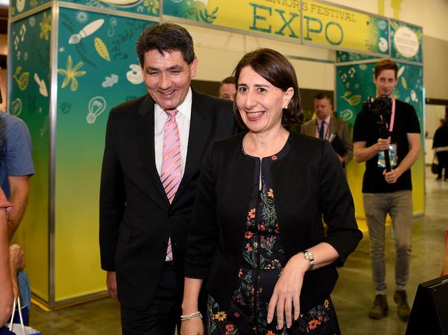 Premier Gladys Berejiklian defended the state government’s response to the storm event at a senior’s expo at the International Convention Centre this morning. Picture: AAP