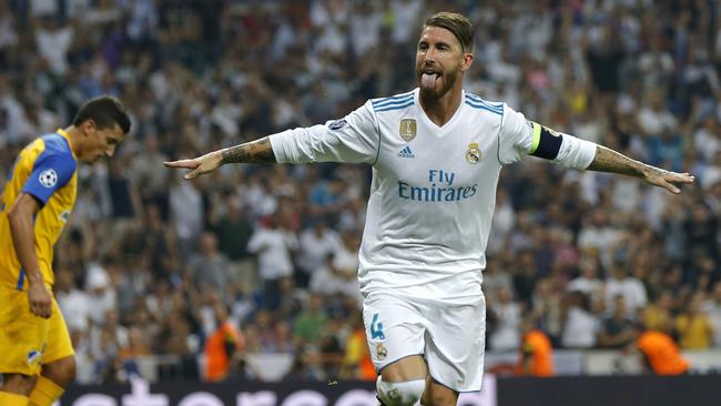 Real Madrid's Sergio Ramos celebrates.