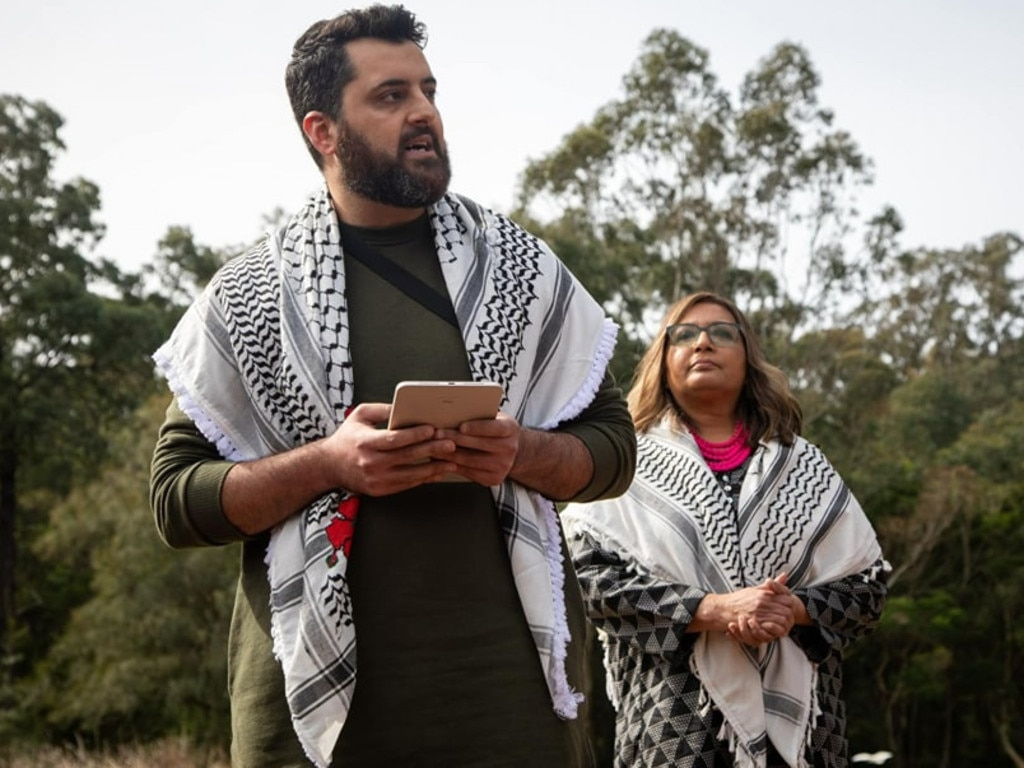 Poet Omar Sakr, front, pictured with Greens Senator for NSW Mehreen Faruqi. Picture: Instagram