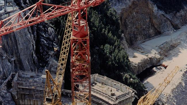 The construction of the Gordon Dam in the early 70s. Picture: Supplied.