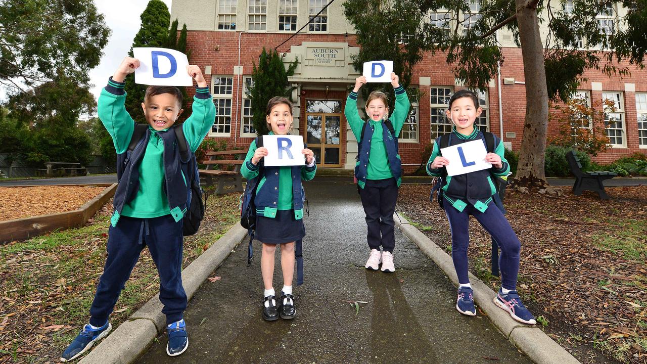 Reed, Pia, Bella and Elisha are some of the Auburn South Primary School students going back to school in staggered numbers. Picture: Nicki Connolly