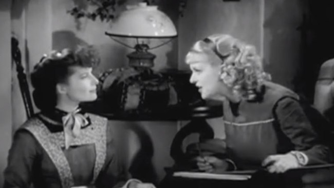 Katharine Hepburn (left) as Jo with Joan Bennett as Amy in a scene from the 1933 big-screen version of Little Women