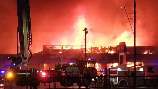 The Signlab building appeared to be completely destroyed just after 10pm. Picture: Facebook/Chris Adams