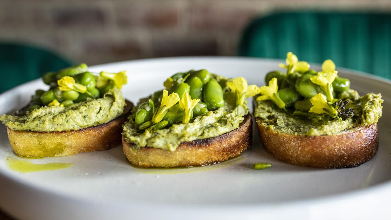 Toast with a chunky topping of broad beans, dill and cashew butter. Picture Eddie Safarik