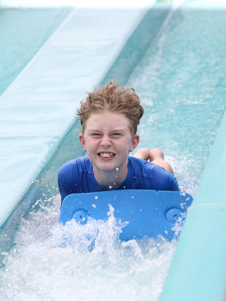 Bailey on the waterslide. Monday at Adventure Park. Picture: Alan Barber